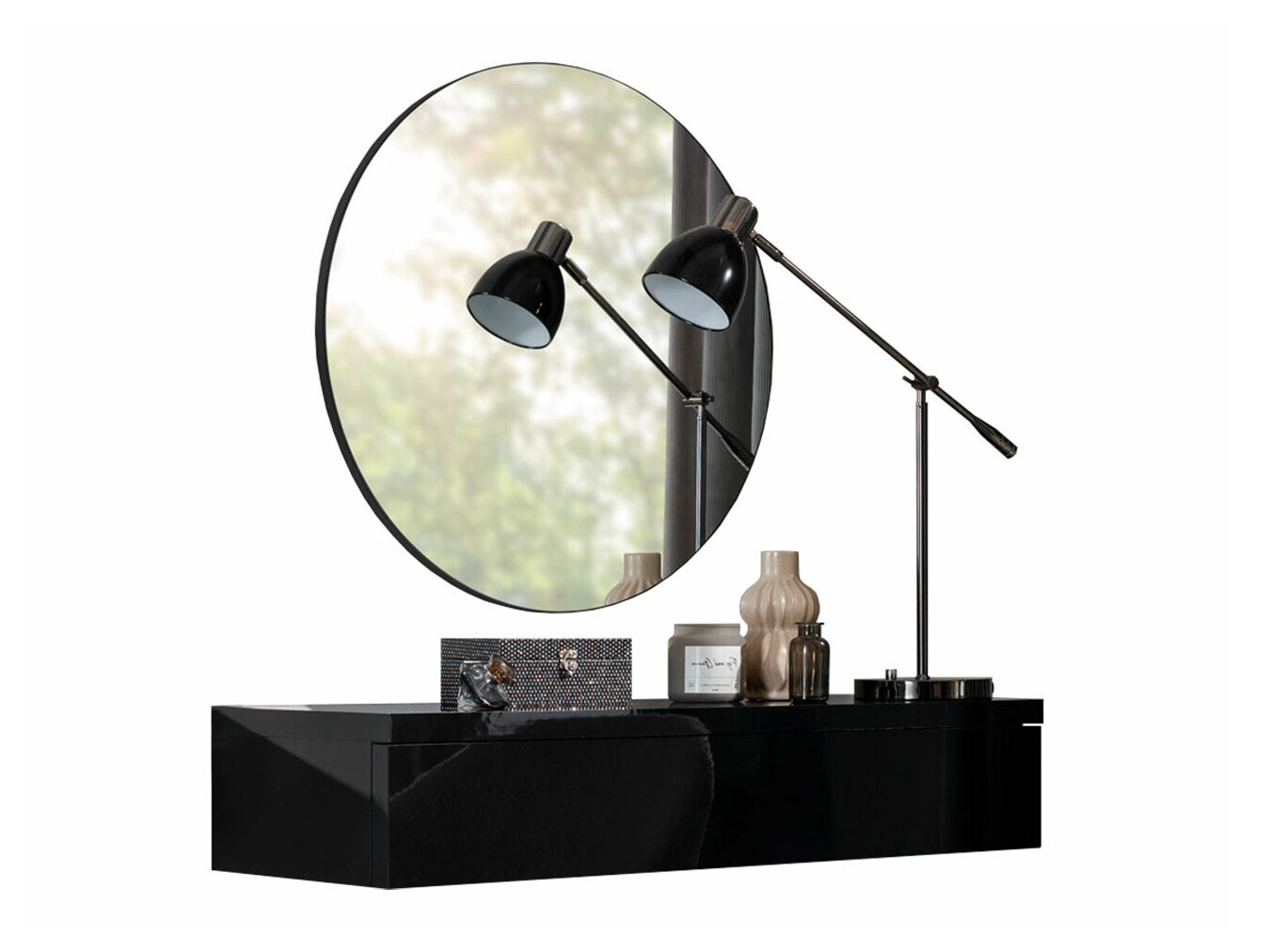 Makiažo staliukas Delpher I (Juoda + Blizgi juoda)