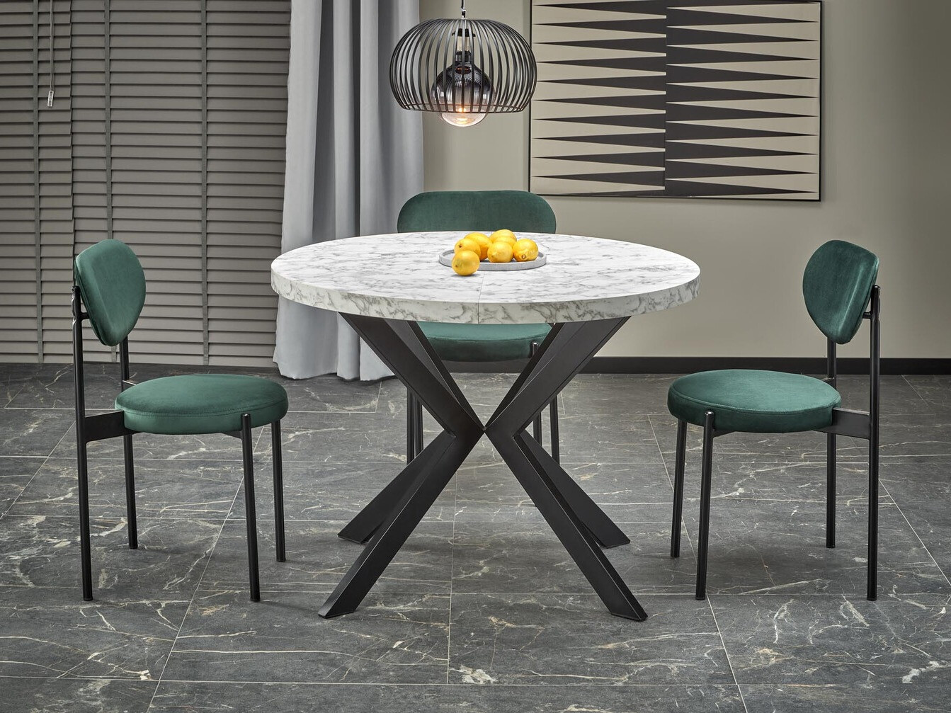 Stalas Houston 1495 (Baltas marmuras + Juoda)