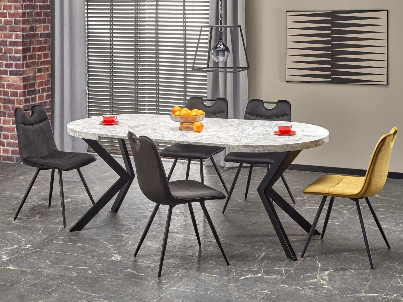 Stalas Houston 1495 (Baltas marmuras + Juoda)