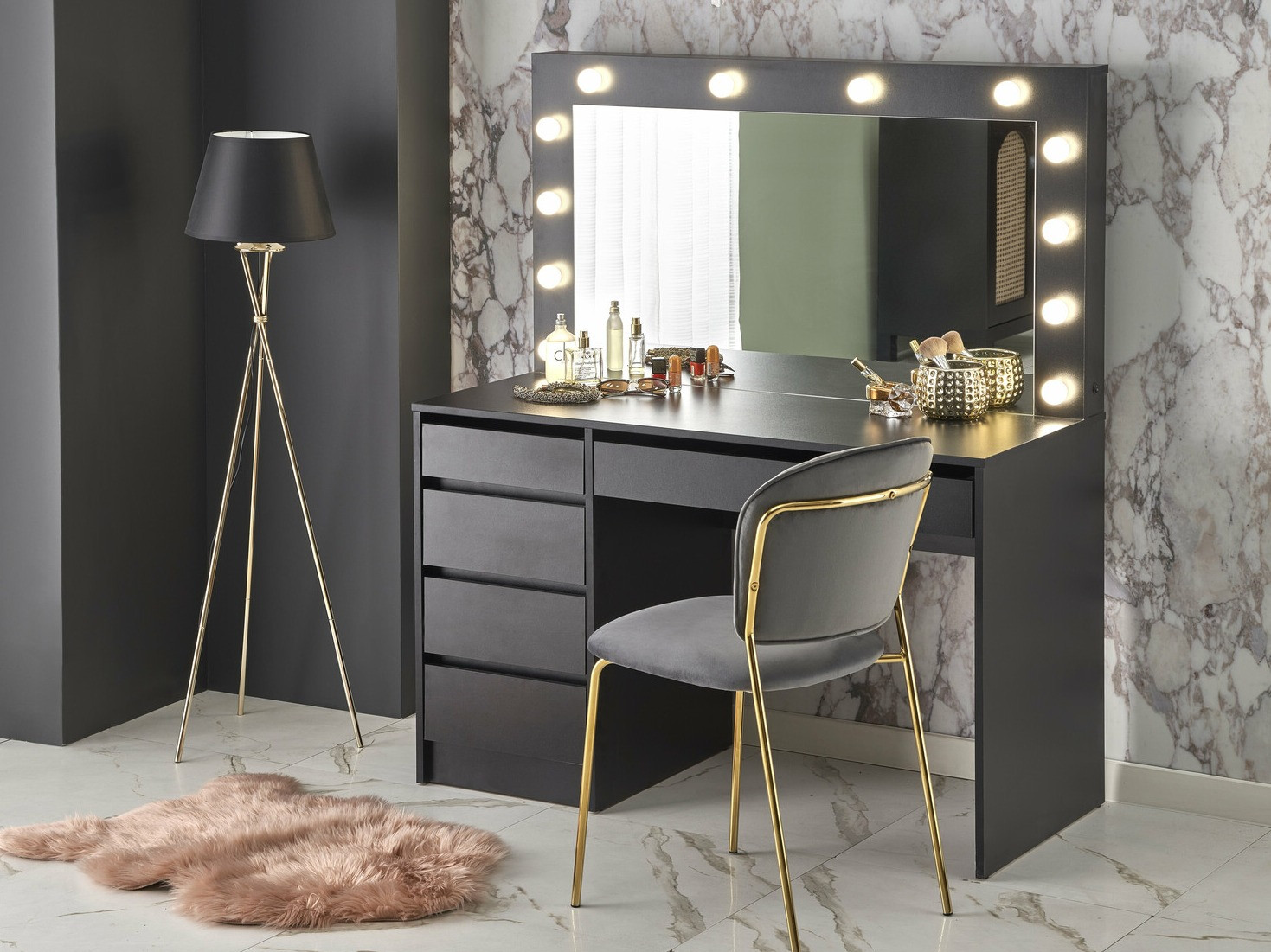 Makiažo staliukas Houston Gaudium I (Juoda)