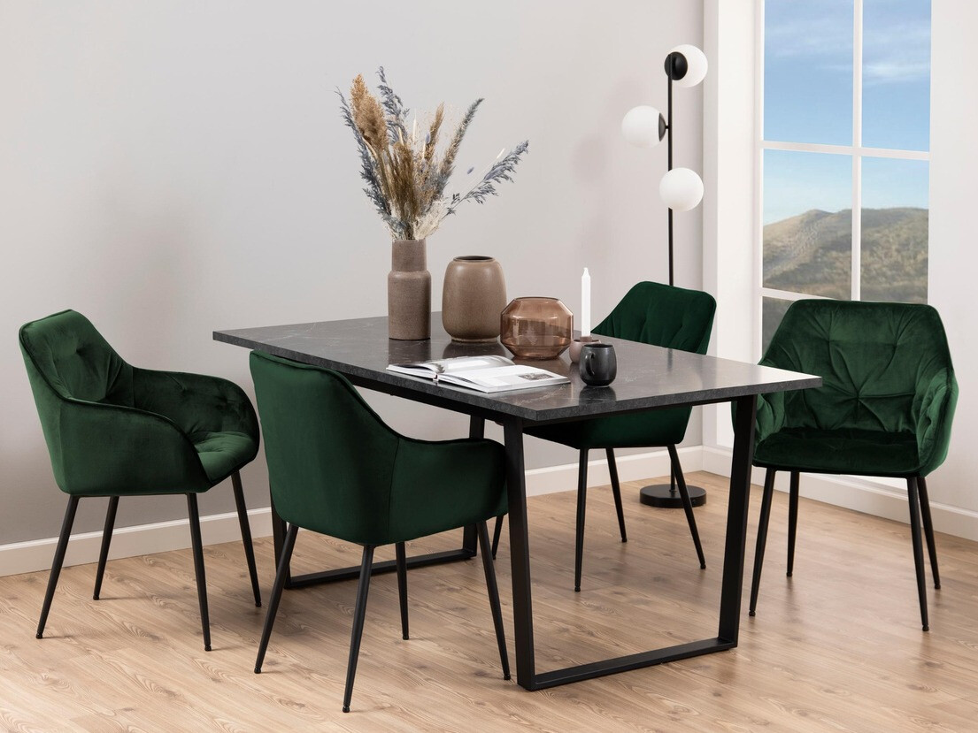 Valgomojo komplektai su žaliomis kėdėmis