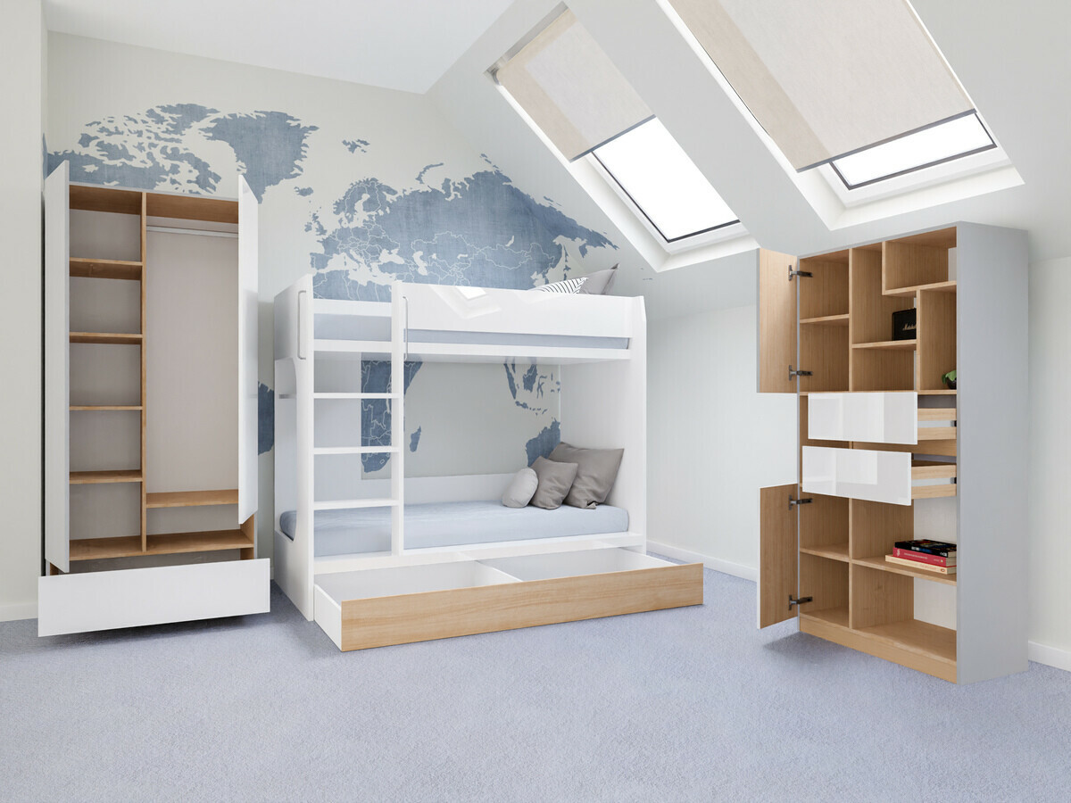 Vaikų kambario komplektas Nuevaru 119 (Blizgi balta)