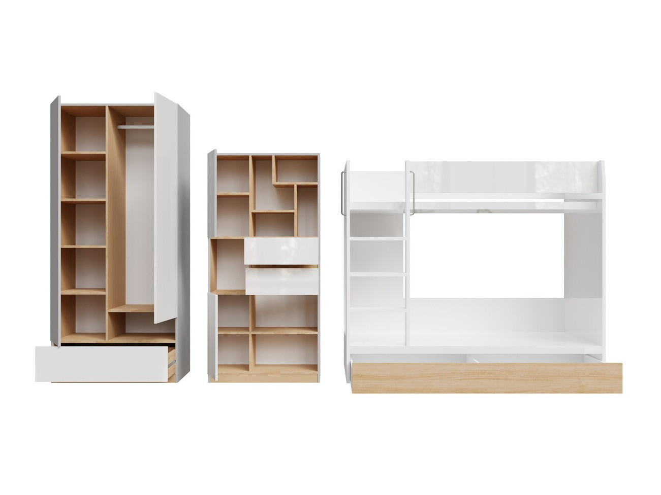 Vaikų kambario komplektas Nuevaru 119 (Blizgi balta)