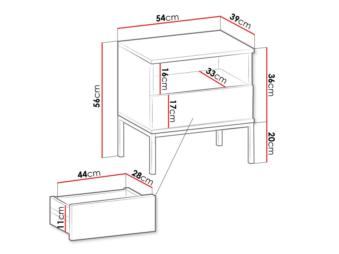 Naktinis staliukas Manal (Juoda + Votan ąžuolas)