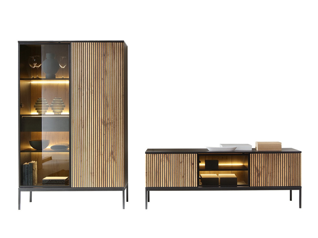 Svetainės komplektas Manal I (Juoda + Votan ąžuolas)