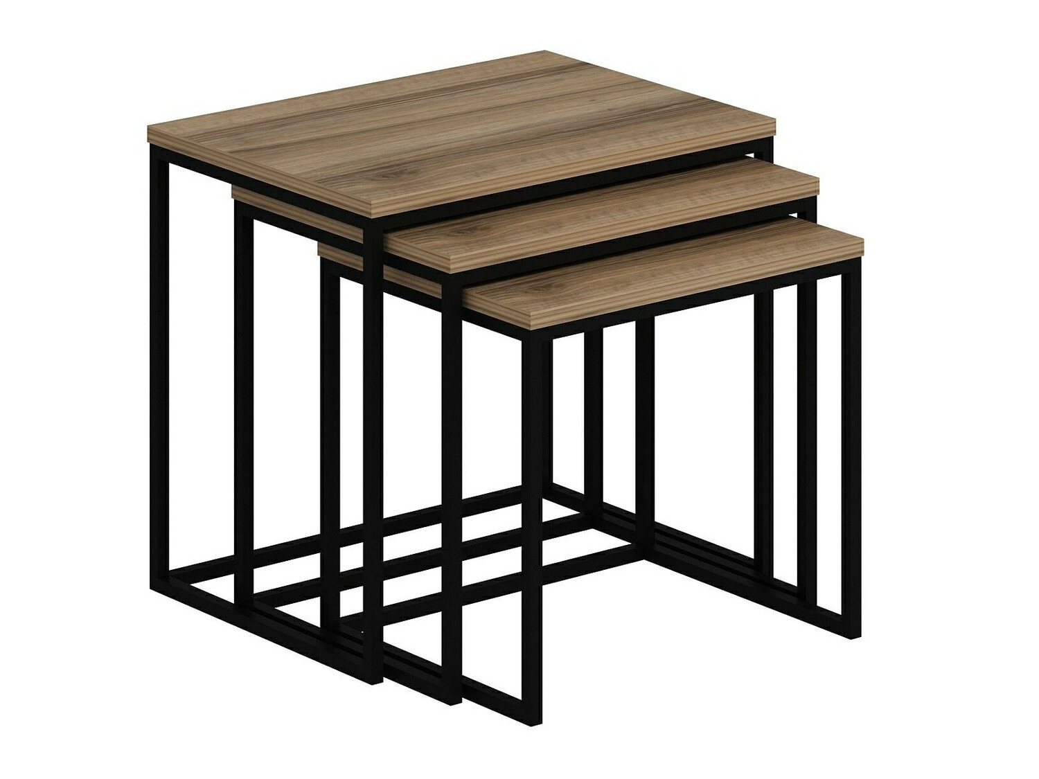 Žurnalinių staliukų komplektas Kailua 112 (Riešutas + Juoda)