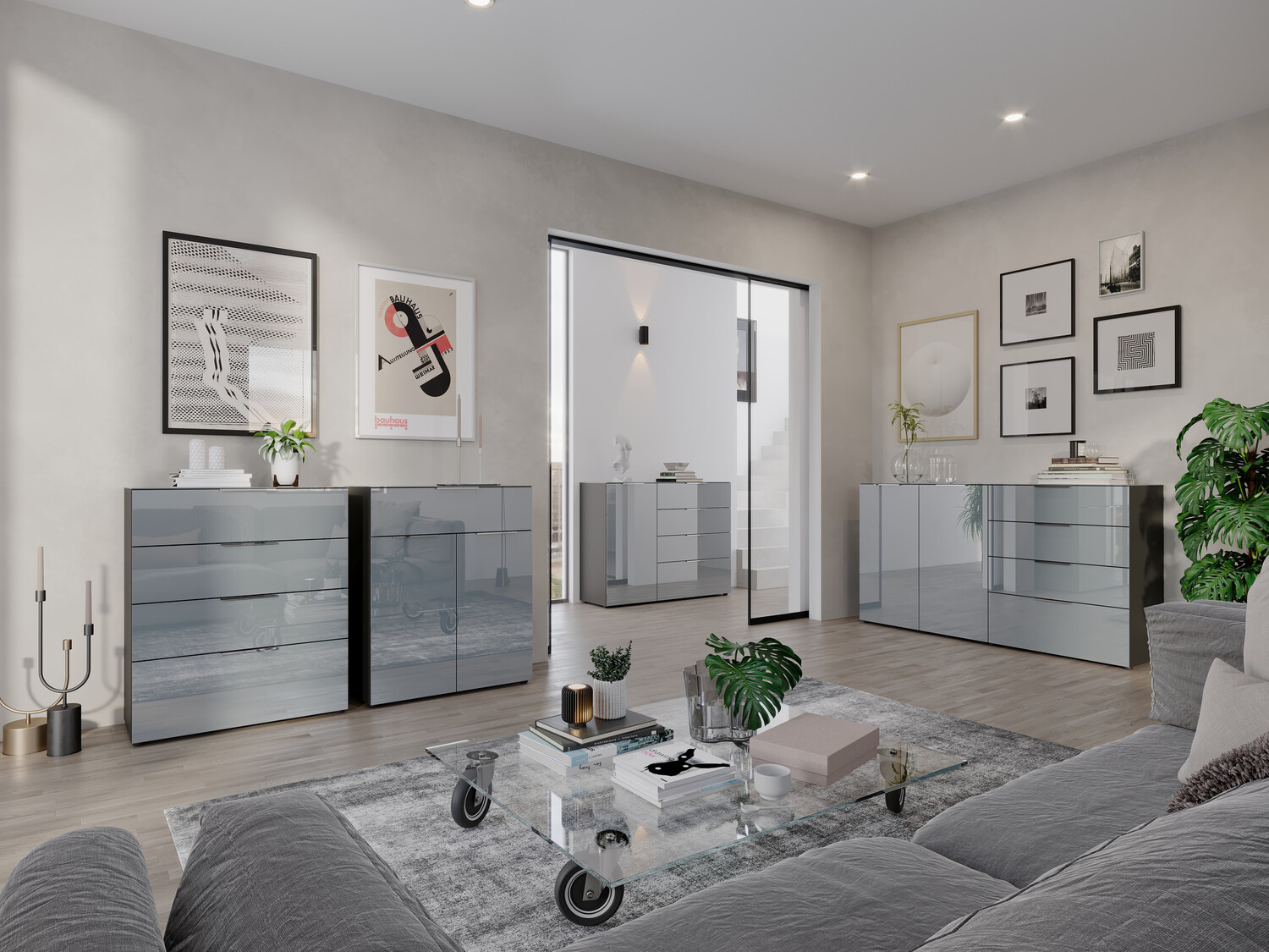 Komoda Sacramento 300 (Grafitas + Blizgus pilkas)