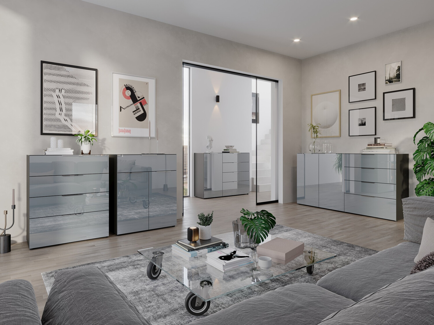 Komoda Sacramento 302 (Grafitas + Blizgus pilkas)