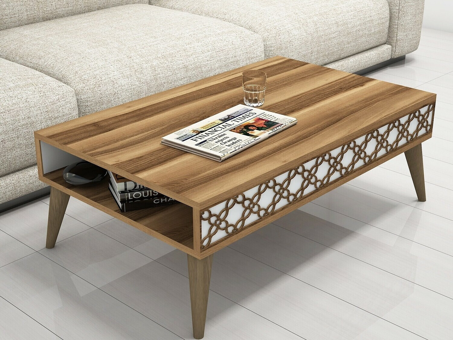 Žurnalinis staliukas Kailua 159 (Riešutas + Balta)