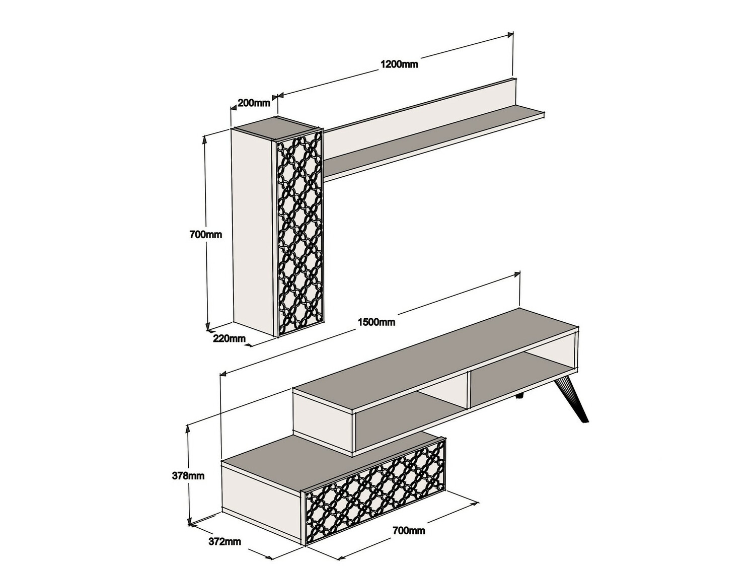 Svetainės komplektas Kailua 1561 (Riešutas + Balta)