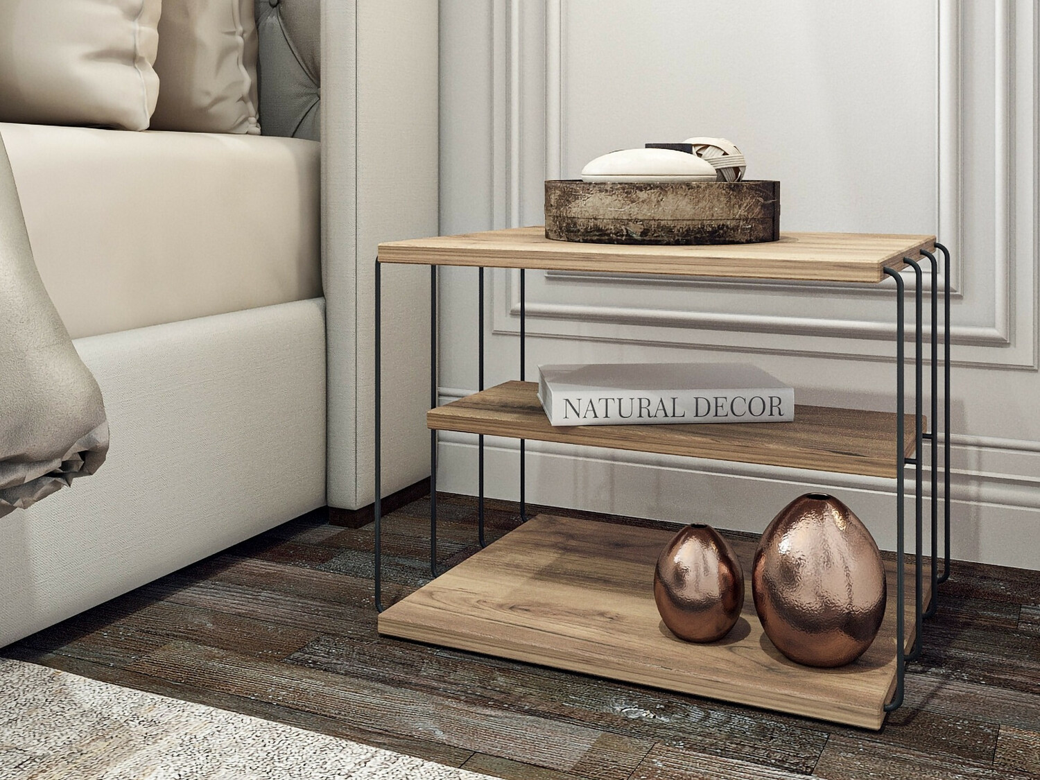 Šoninis staliukas Kailua 381 (Juoda + Pušis)