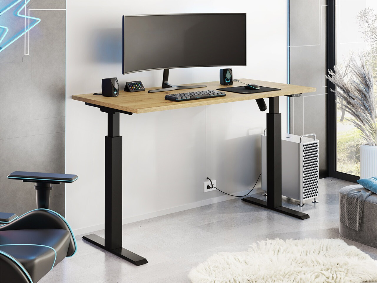 Reguliuojamo aukščio darbo stalas Tucson 171 (Artisan ąžuolas + Matinė juoda)