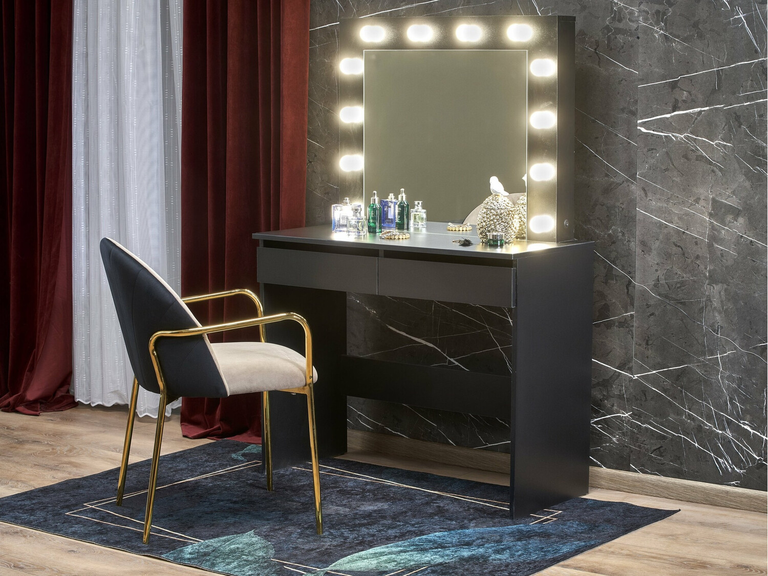 Makiažo staliukas Houston Gaudium (Juoda)