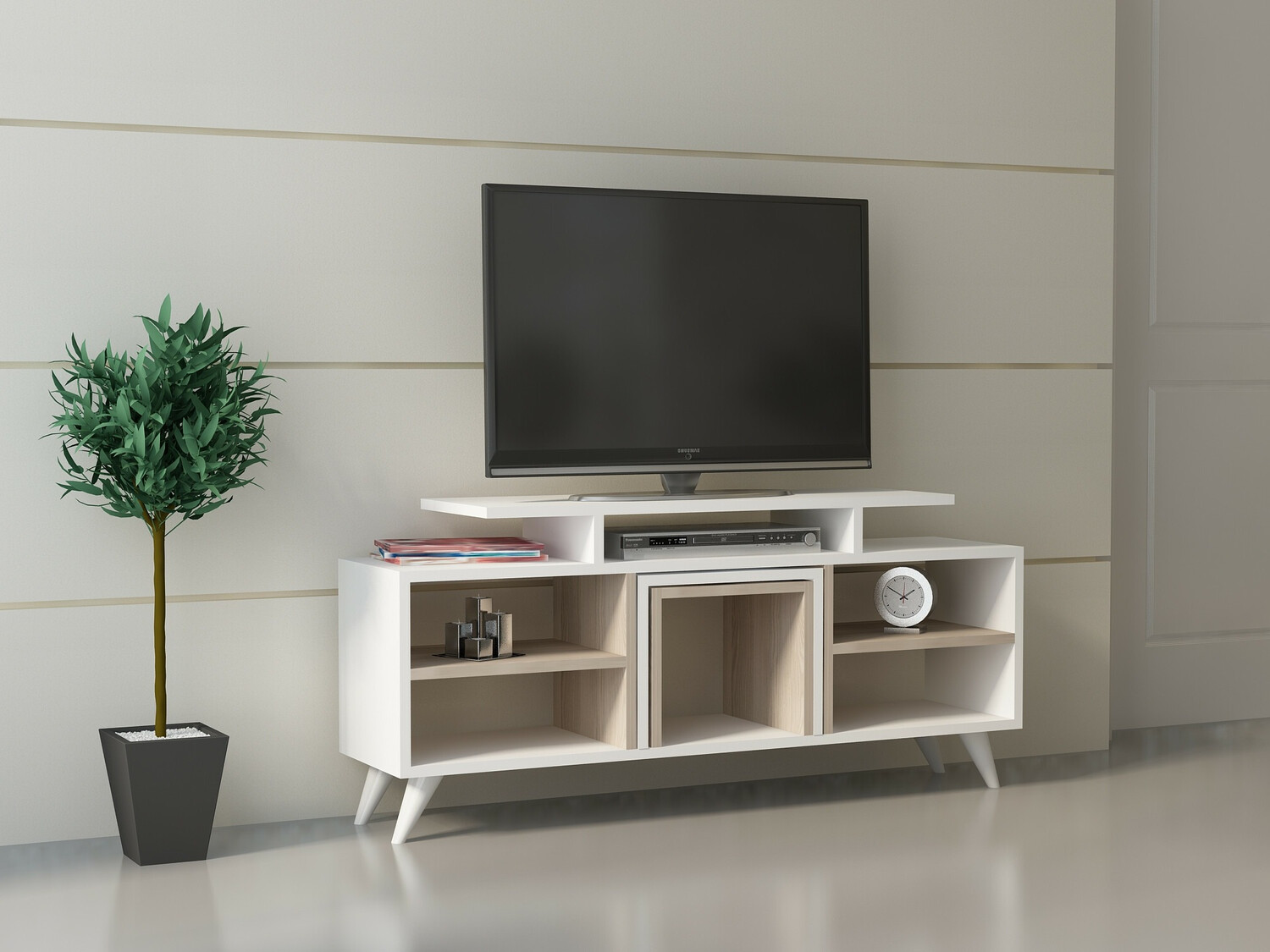 TV staliukas Kailua 816 (Balta + Šviesus medis)