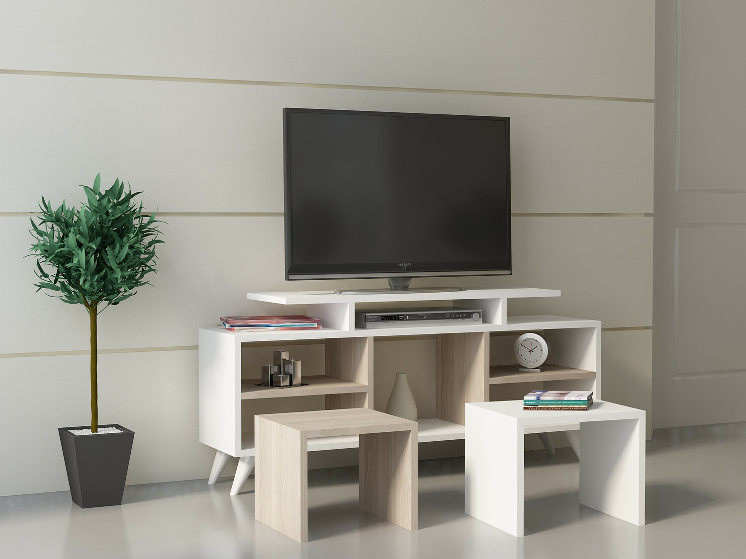 TV staliukas Kailua 816 (Balta + Šviesus medis)