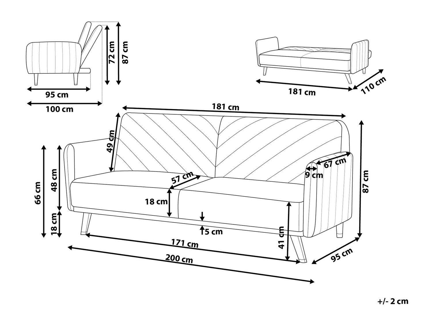Sofa lova Berwyn 120 (Juoda)