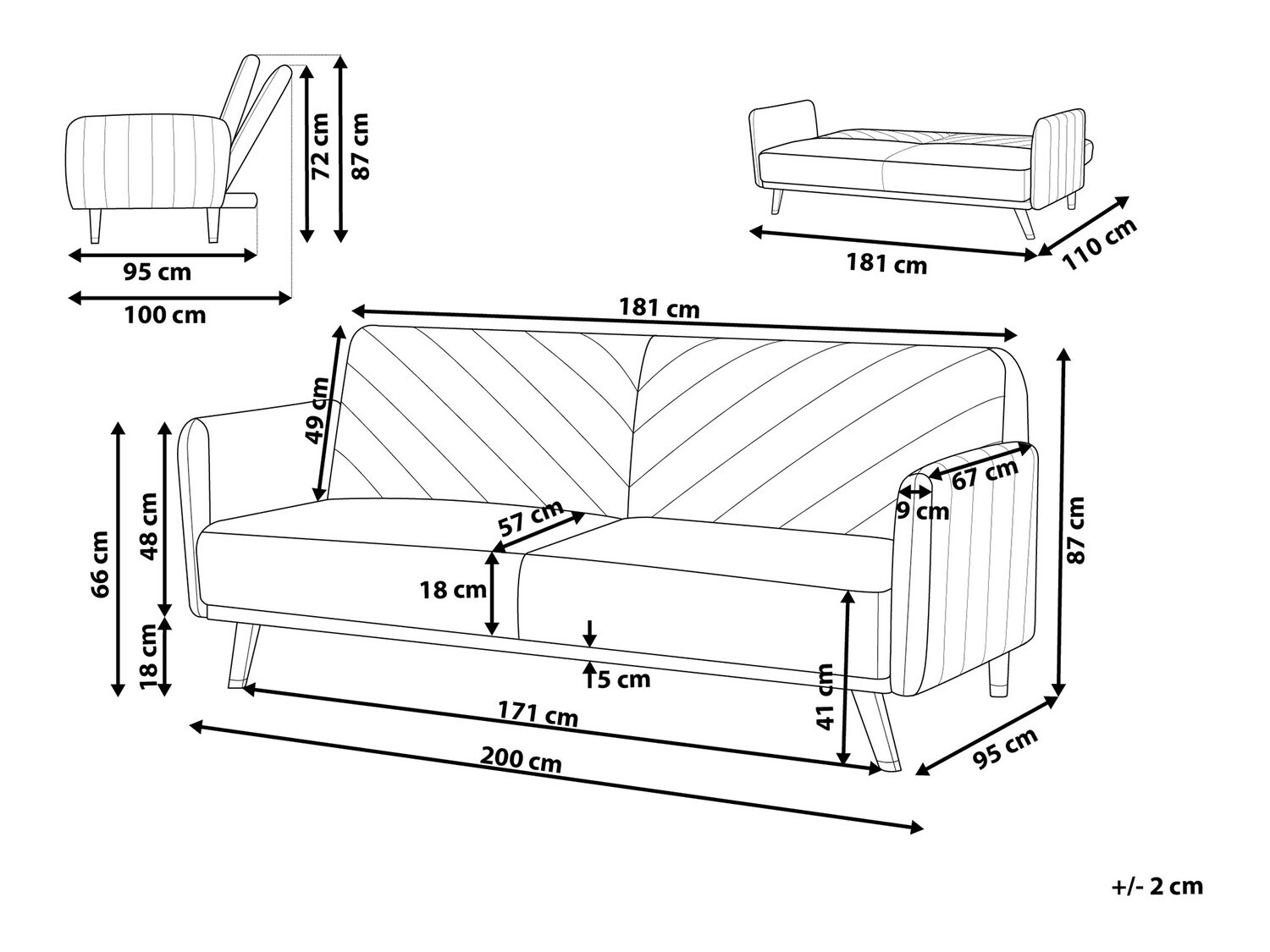 Sofa lova Berwyn 120 (Raudona)