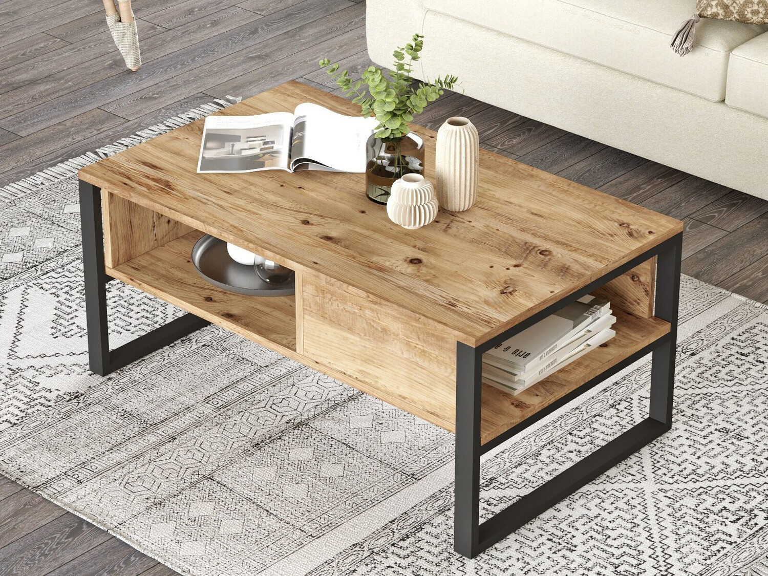 Žurnalinis staliukas Kailua 1220 (Juoda + Pušis)