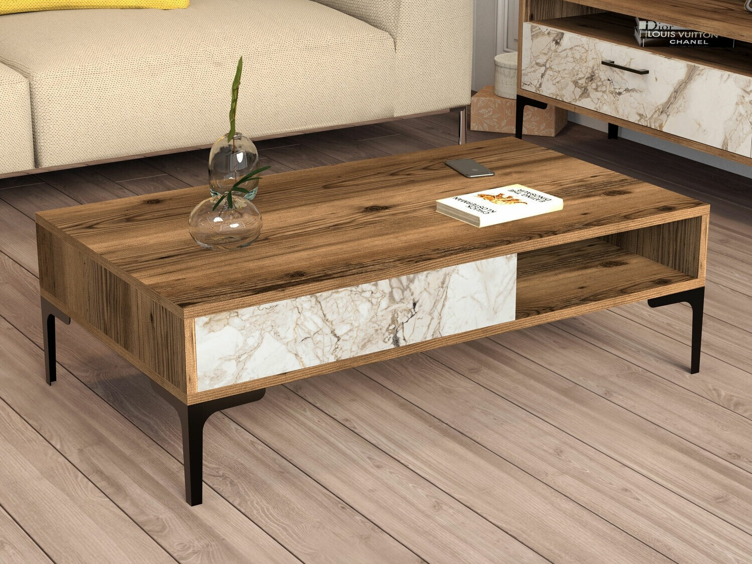 Žurnalinis staliukas Kailua 1239 (Graikinis riešutas + Baltas marmuras)