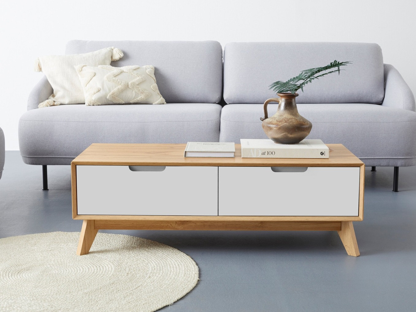 Žurnalinis staliukas Dorvou 103 (Balta + Ąžuolas)