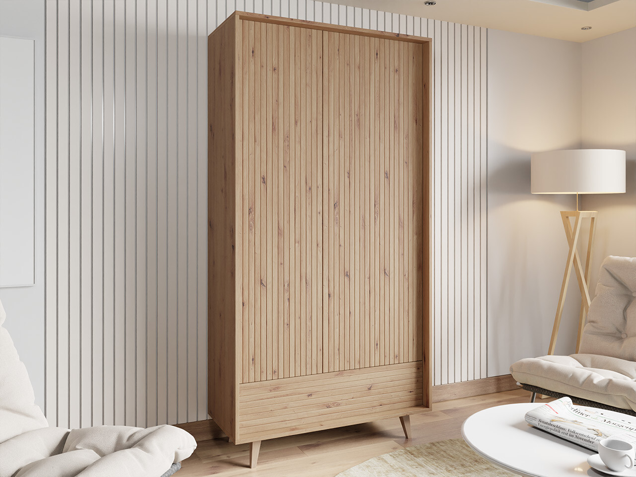 Šviesiai rudos svetainės spintos