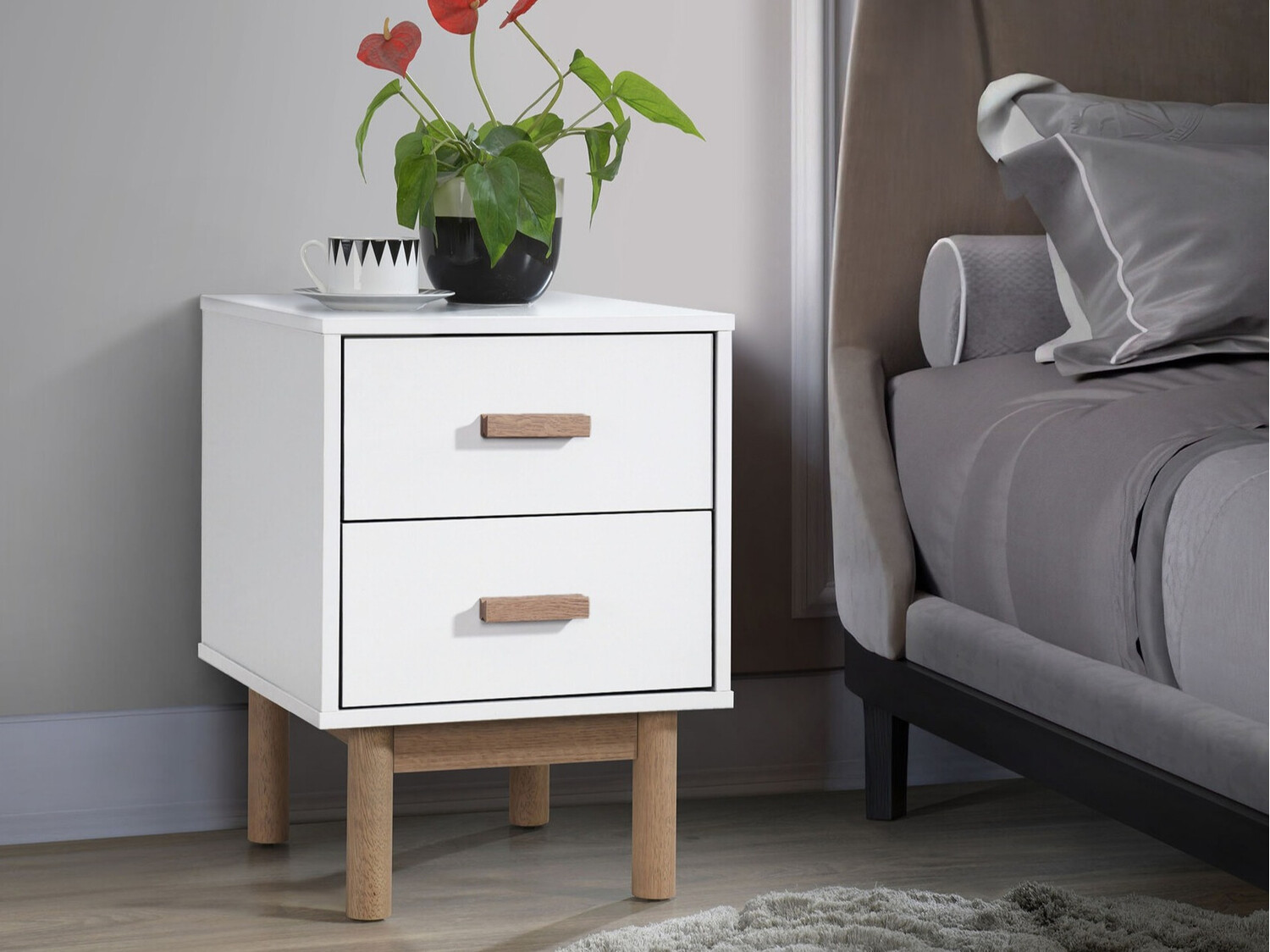 Naktinis staliukas Nolcalu 102 (Balta + Ąžuolas)