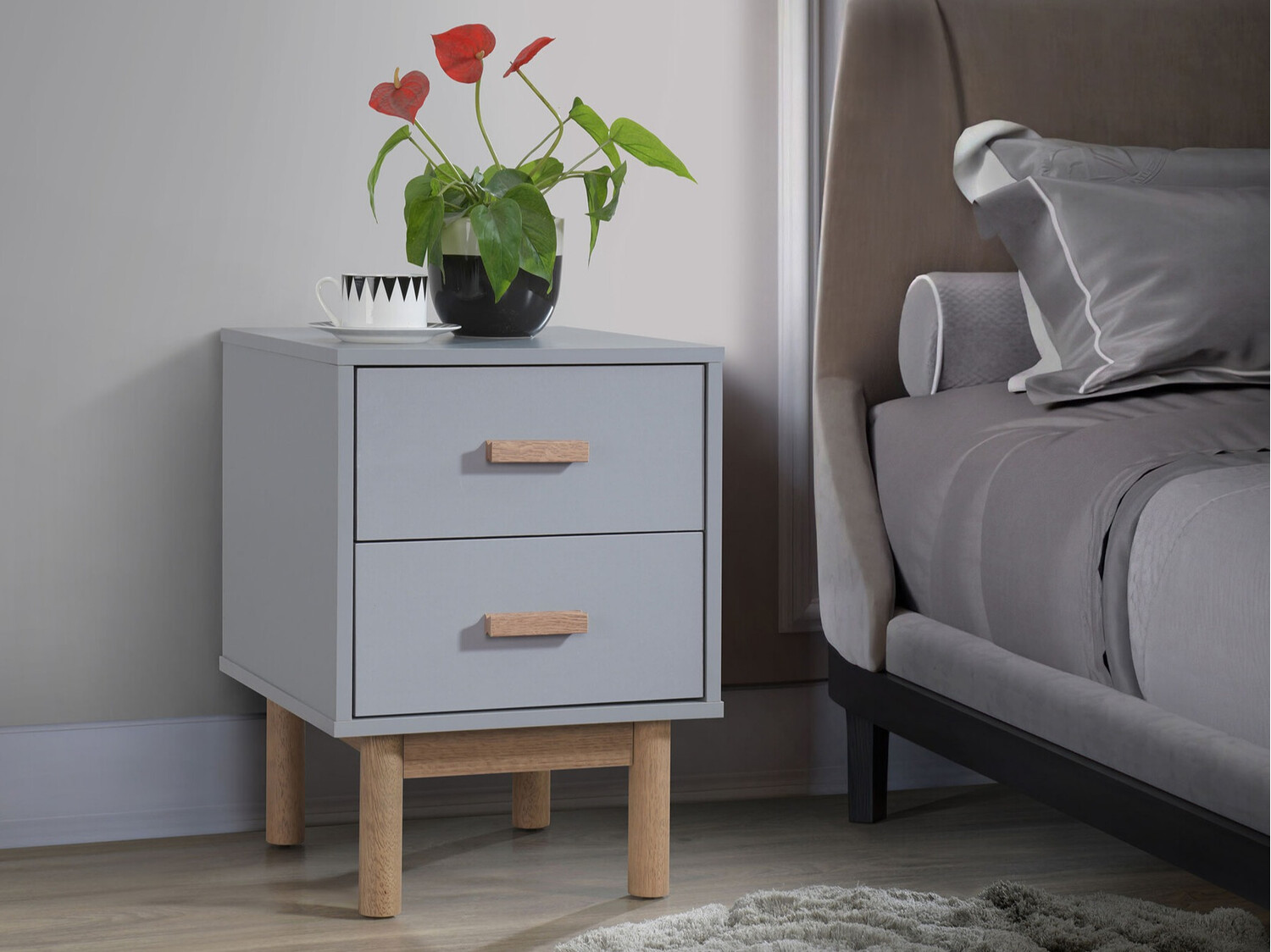 Naktinis staliukas Nolcalu 102 (Pilka + Ąžuolas)