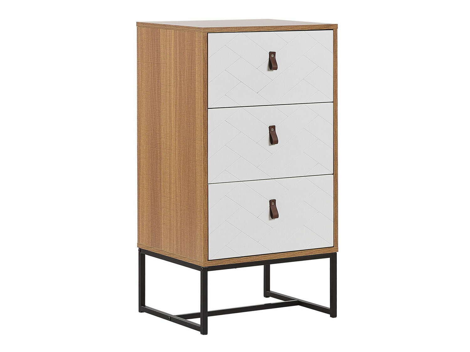 Komoda Fiotivu 103 (Balta + Juoda + Šviesus medis)