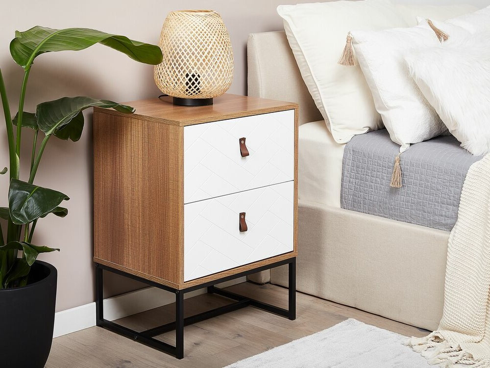 Naktinis staliukas Fiotivu 104 (Balta + Juoda + Šviesus medis)