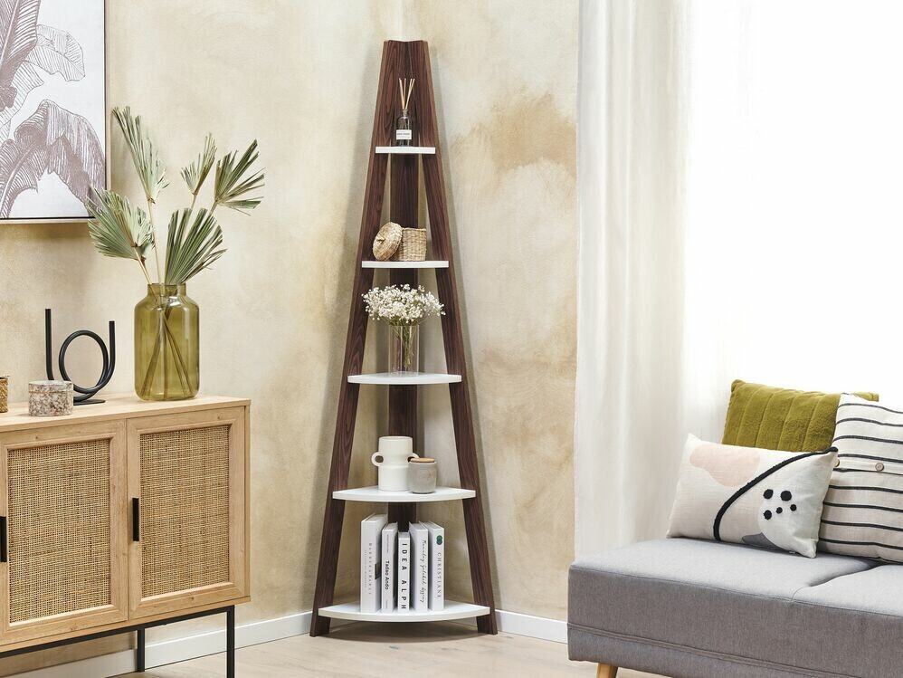 Kampinė lentyna Berwyn 451 (Tamsus medis + Balta)