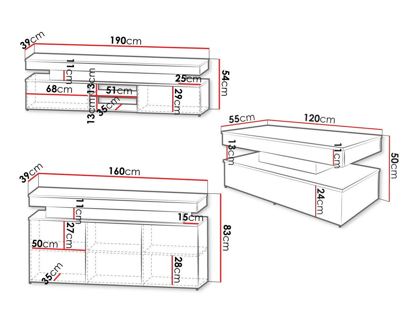 Svetainės komplektas Monfero (Juoda + Blizgi juoda)