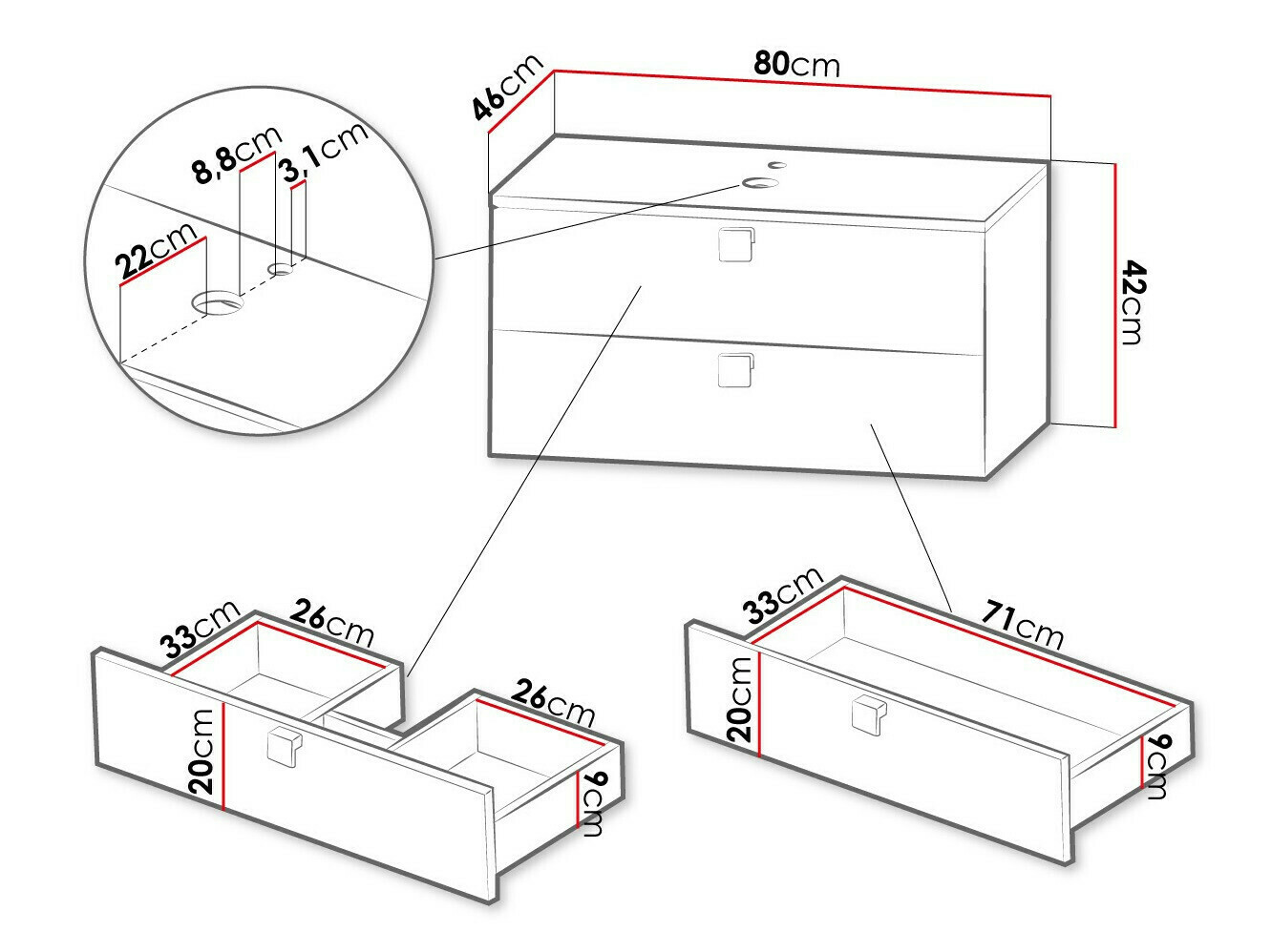 Pakabinama vonios spintelė praustuvui Orlvera 102 (Juoda)