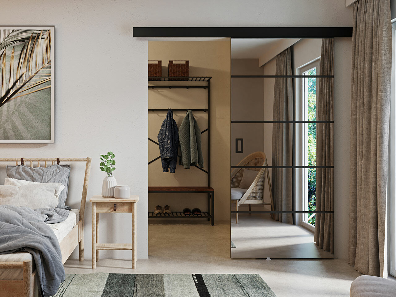 Stumdomos durys su švelnaus uždarymo mechanizmu