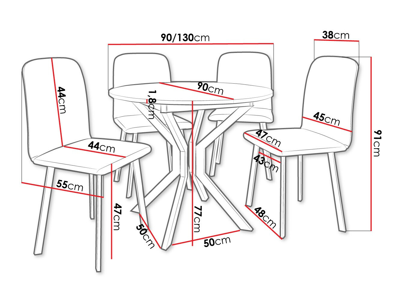 Valgomojo komplektas Edmond 118 (Balta + Juoda)