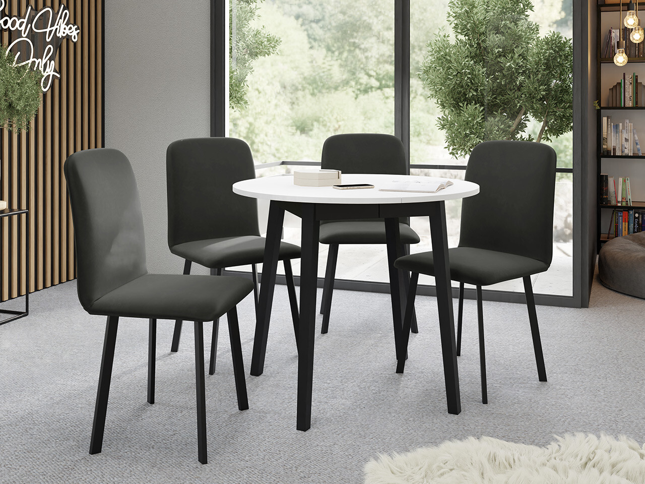 Valgomojo komplektas Edmond 119 (Balta + Juoda)