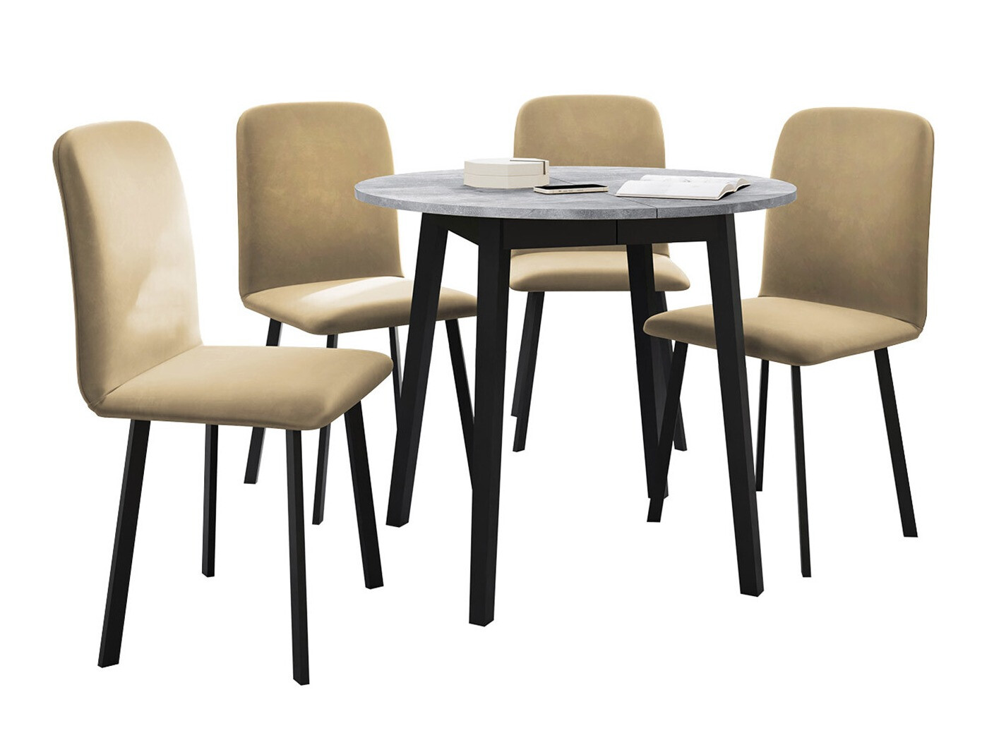 Valgomojo komplektas Edmond 119 (Pilkas marmuras + Juoda)