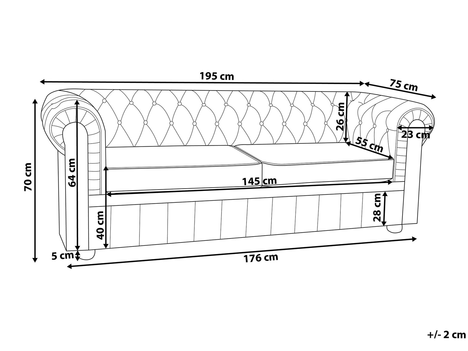 Chesterfield sofa Berwyn 832 (Tamsi ruda)