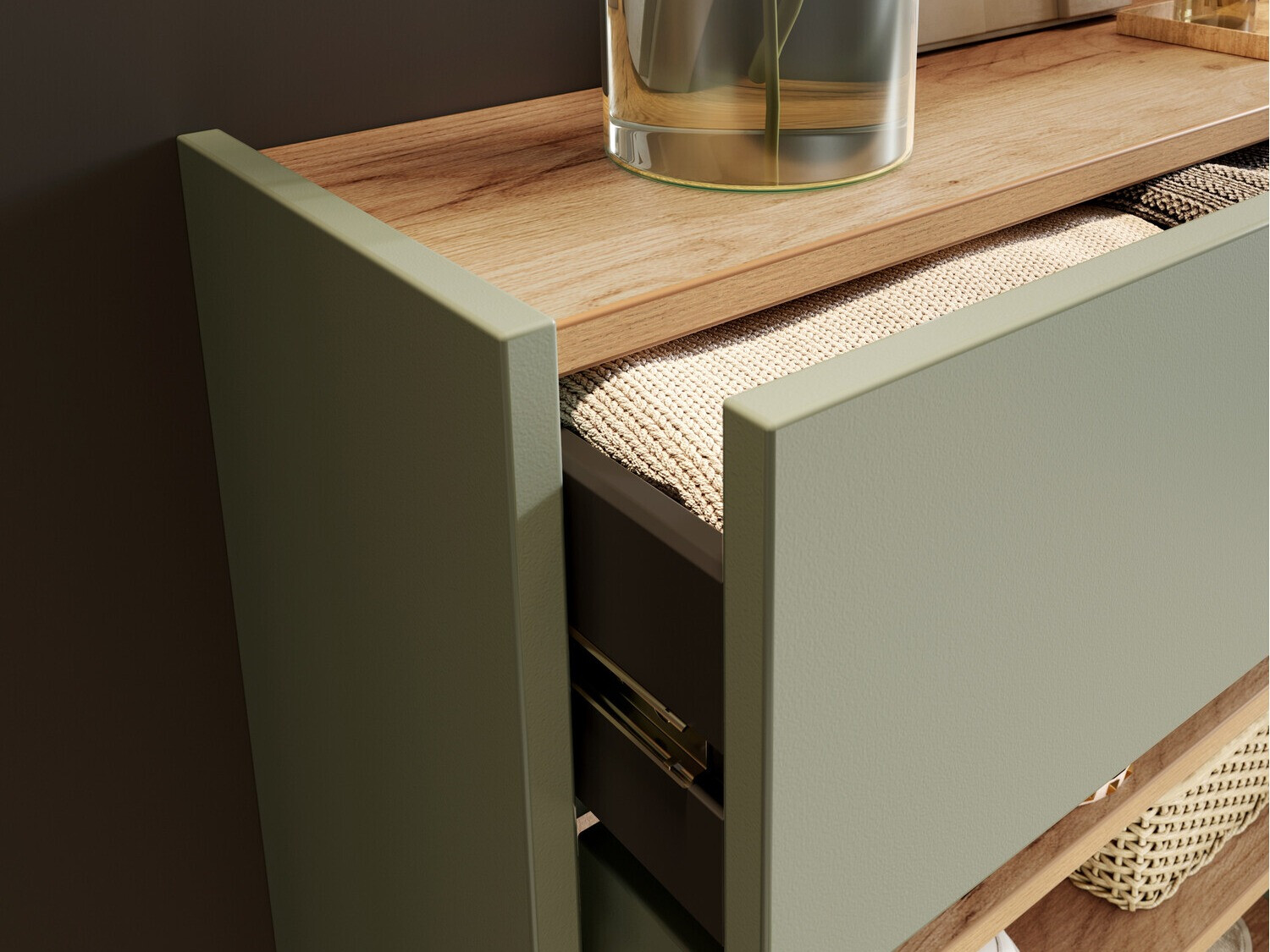 Prieškambario komplektas Cirsale 104 (Dusty žalia + Navarra ąžuolas)