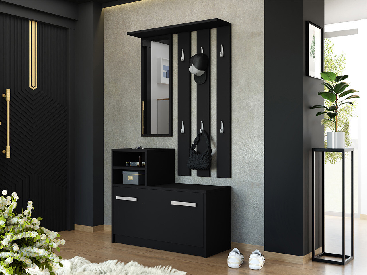 Juodi prieškambario komplektai