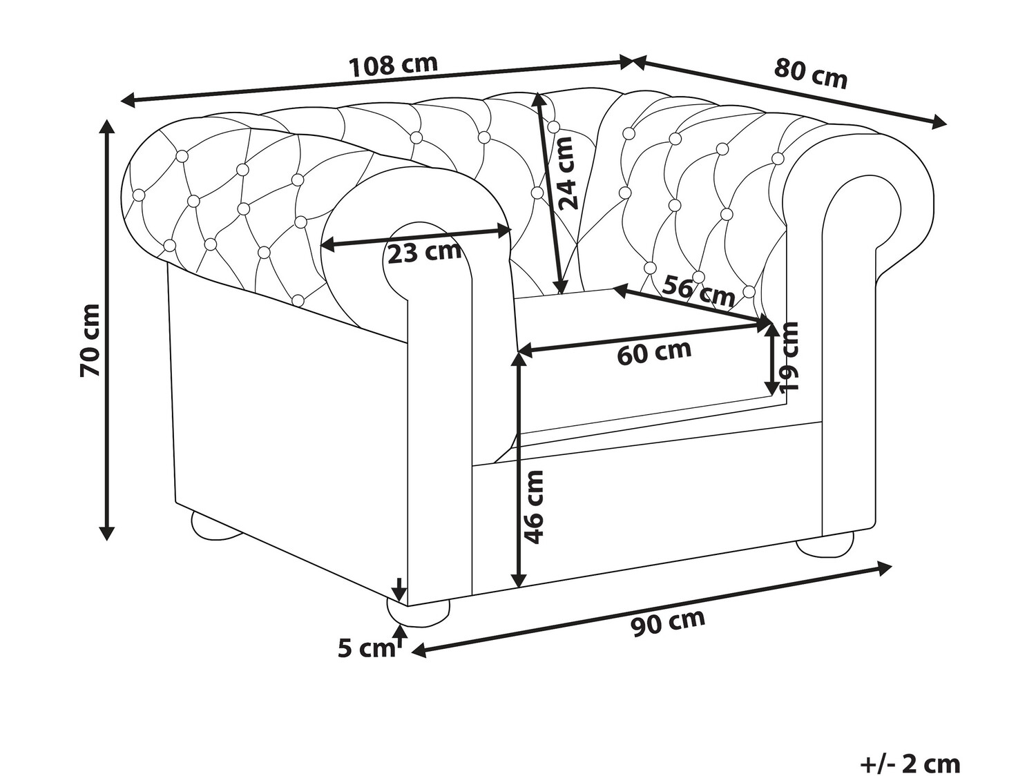 Chesterfield fotelis Cirdoro 105 (Kreminė)