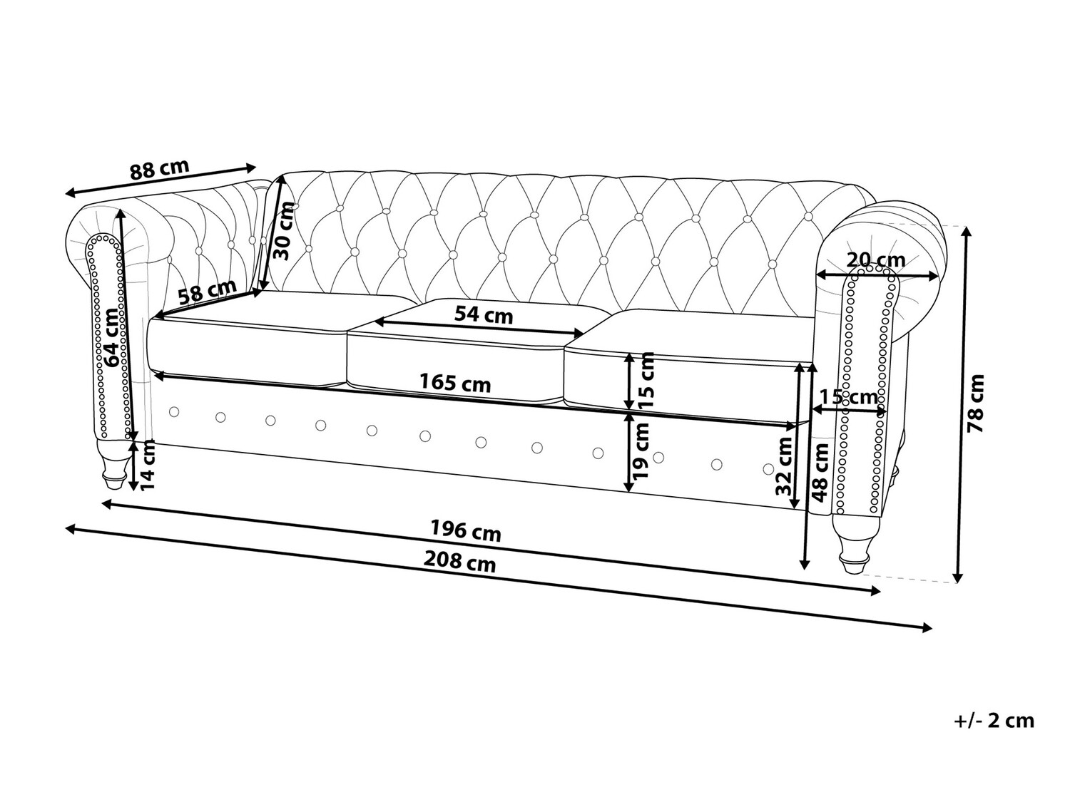 Chesterfield sofa Cirdoro 106 (Tamsi ruda)