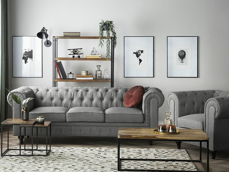 Chesterfield minkštų baldų komplektas Cirdoro 111 (Pilka)