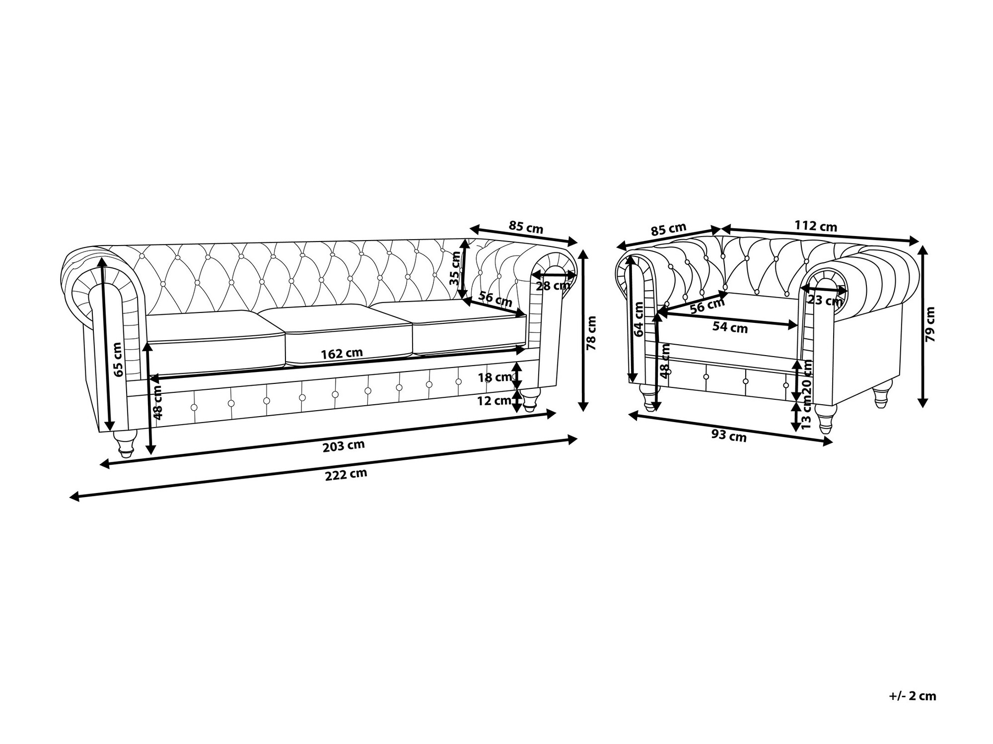 Chesterfield minkštų baldų komplektas Cirdoro 111 (Pilka)