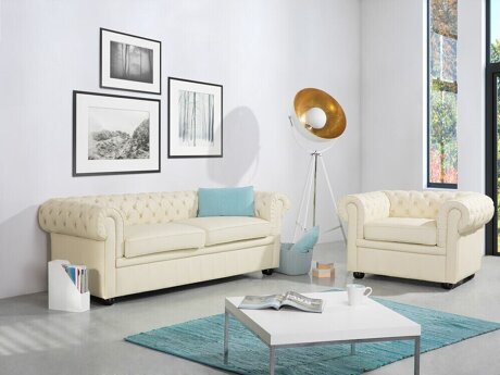 Chesterfield minkštų baldų komplektas Cirdoro 112 (Kreminė)