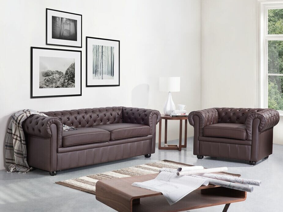 Chesterfield minkštų baldų komplektas Cirdoro 112 (Tamsi ruda)