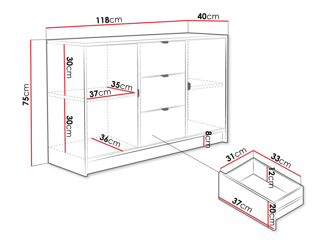 Komoda Comfivo Larmire 101 (Balta)