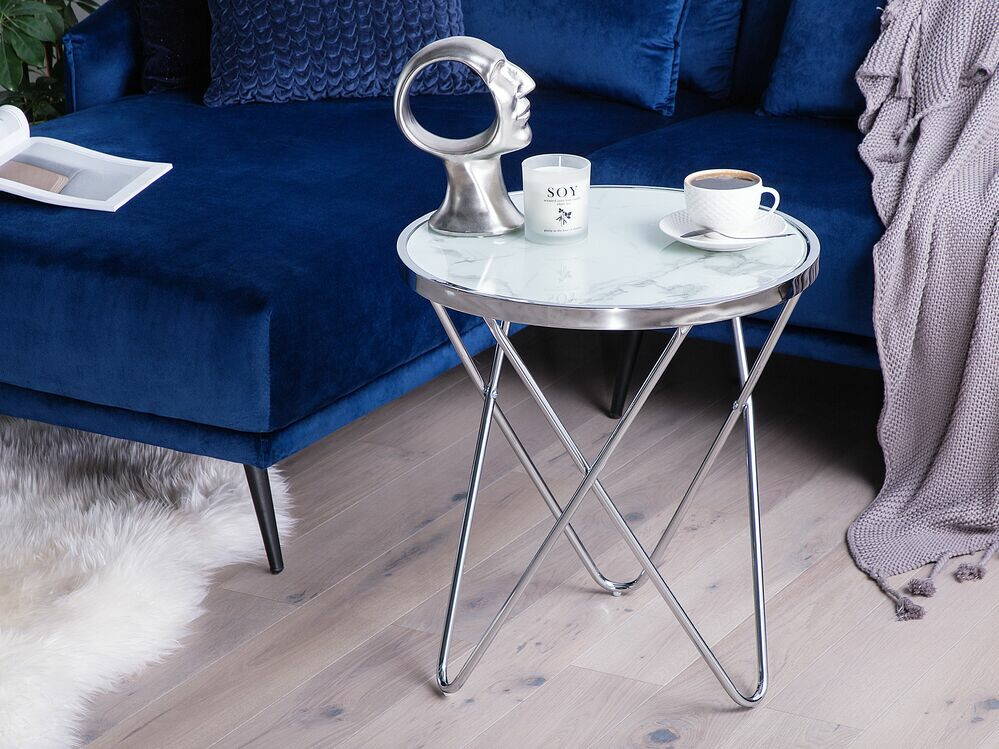 Šoninis staliukas Berwyn 985 (Baltas marmuras + Sidabrinė)