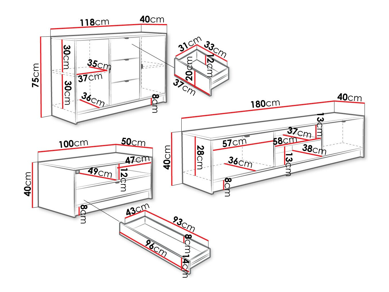 Svetainės komplektas Comfivo Papilio I (Balta)