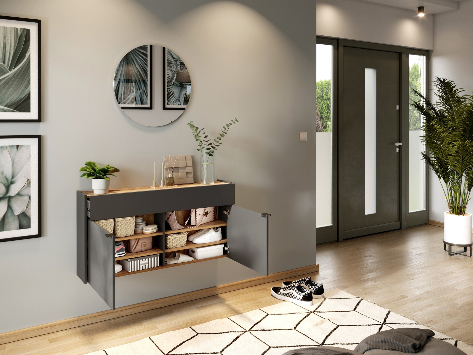 Prieškambario komplektas Cirsale 106 (Grafitas + Navarra ąžuolas)
