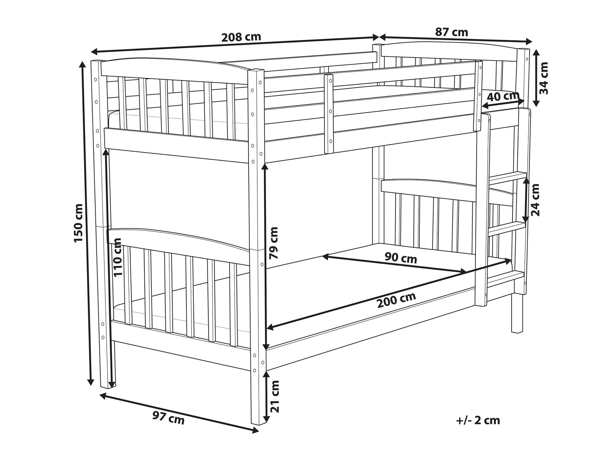 Dviaukštė lova Berwyn 1198 (Tamsus medis)